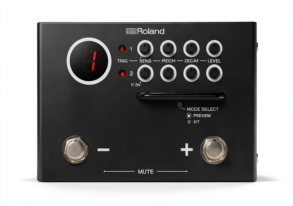 Installing Roland TM-1 metal sound module for drummers on a wooden desk